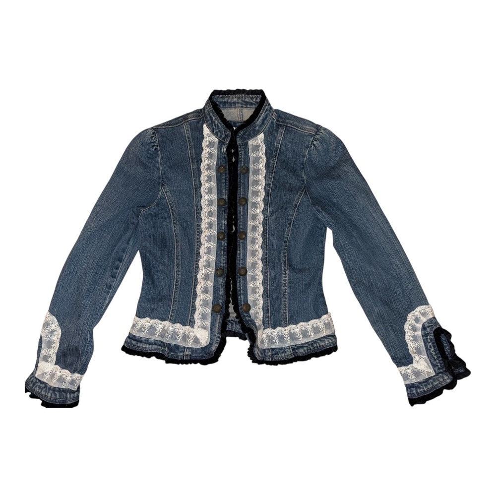 AMI VTG Lace Denim Western Boho Jacket P